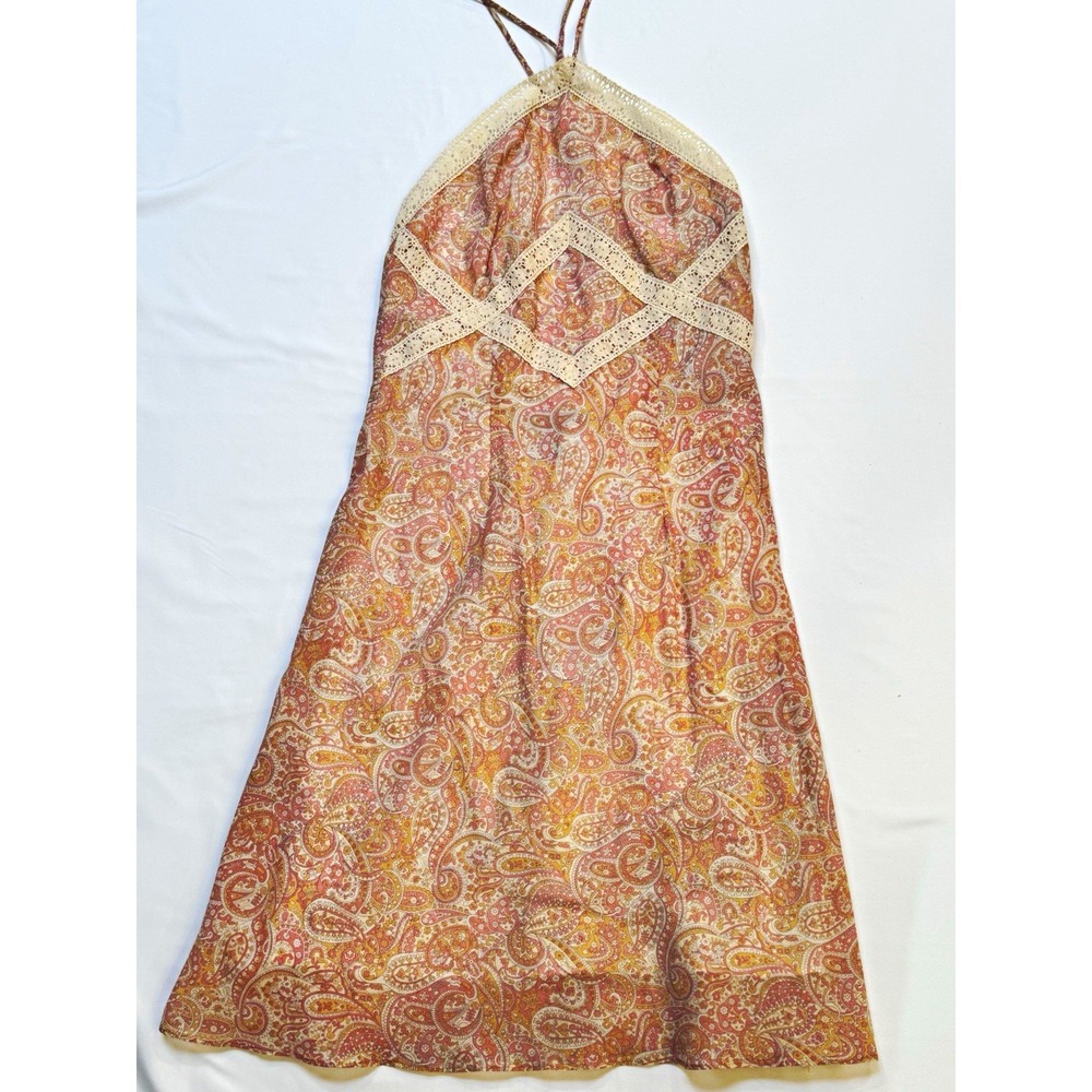 Vtg Y2K Moda International Victoria's Secret Paisley Halter Dress Sz 8 Boho Lace